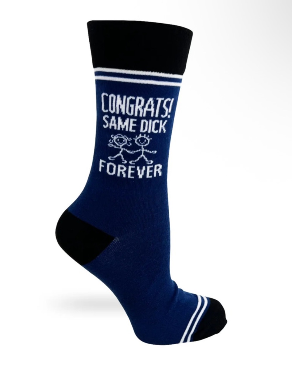 Novelty Navy Blue Crew Socks with White Graphic Saying - New